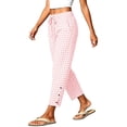 thumbnail image 4 of Women Summer Gingham Plaid Elastic Drawstring Waist Jogger Pants, Snap Button Loose Ankle Cropped Trousers with Side Pockets Beach Vacation Loungewear Casual Bottoms Pink S(S), 4 of 8