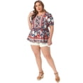 thumbnail image 3 of DARING DIVA Women's Plus Boho Floral Print V Neck Blouse 4X Red, 3 of 6