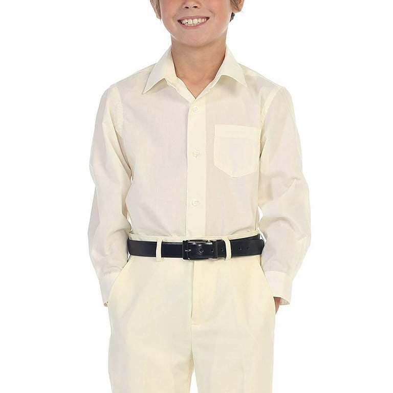 Boy s Classic Fit Long Sleeve Casual Button Down Toddler Kids Dress Shirt Off White 4