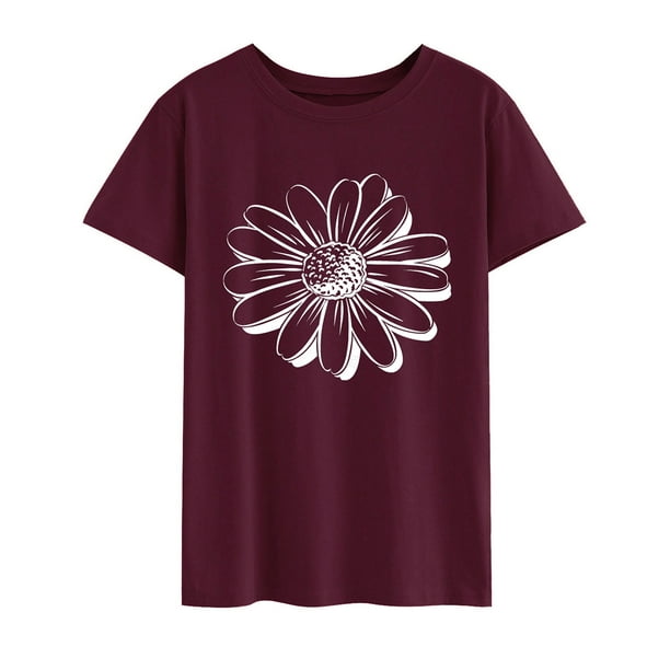最低価格の TWZH Women Flower Graphic Printed Crew Neck Short Sleeve トップス