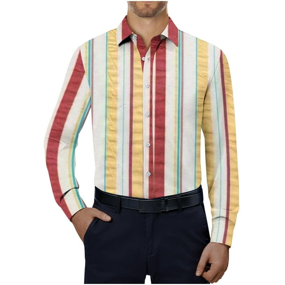 PuLe Shirts for Men Men's Striped Shirts Casual Long Sleeve Button Down Spring Summer Spring Fall Hawaiian Shirts 