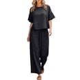 thumbnail image 6 of NMMUED Lounge Sets for Women 2 Piece Matching Travel Outfits 2026 Loose Short Sleeve Top Wide Leg Pants Pockets Matching Sets Women Clothing Black M, 6 of 6