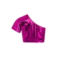 thumbnail image 2 of HULIJA Kids Girls Boys Jazz Hip-hop Dance Top One Shoulder Metallic T-shirts Performance Costume Hot Pink 120, 2 of 4