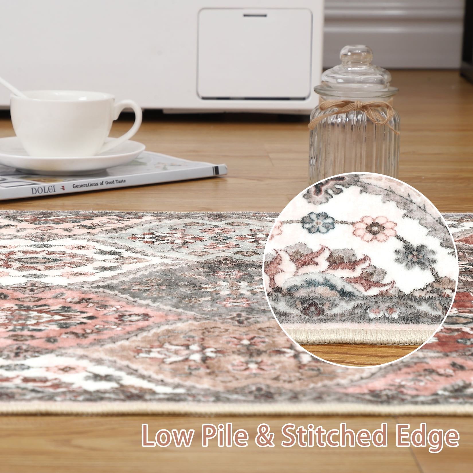 Luku 9ft*12ft Runner Rug Washable Moroccan Trellis Hallway Runner, Non-Slip Stain Resistant Area Rug Vintage Distressed Floral Kitchen Mat Floor Cover Carpet for Doorway Bedside