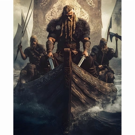 Viking Warrior DIY 5D Diamond Painting Set, round diamond embellishment art. Suitable for home wall decoration and gifts