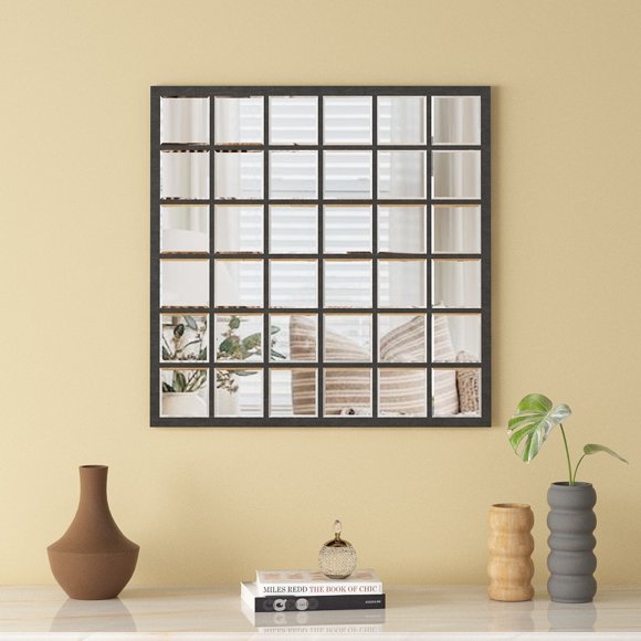 SHYFOY Glass Window Pane Inspired Room Wall Mirror Industrial Square Decorative Mirror for Home Decor