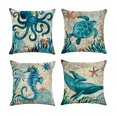thumbnail image 1 of 4 piezas Funda de cojín con patrones de animales marinos Funda de almohada estampada con pulpo, caballo y tortuga marina para sofá cama, 1 of 5