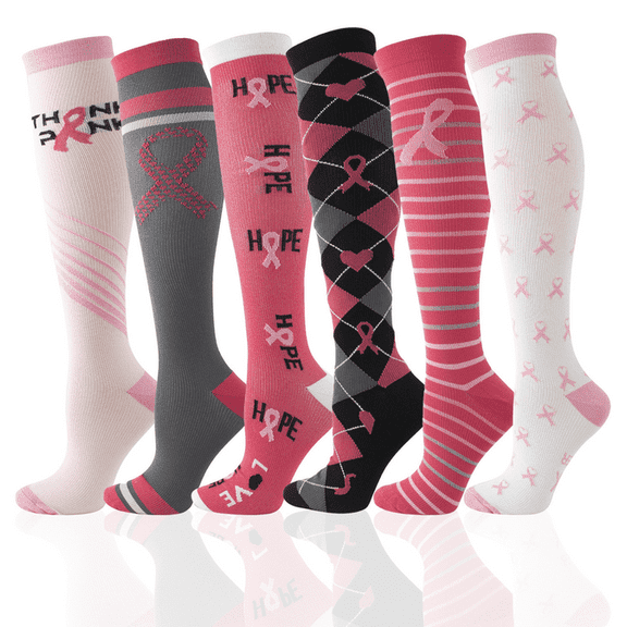 Compression Socks for Women: Syphoria 20-30 mmhg Circulation knee high stockings for Sports Travel Flight Running, 6 Pairs