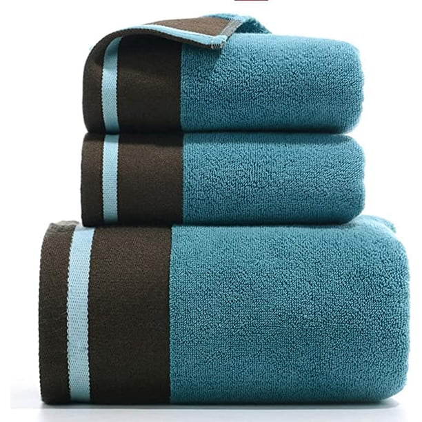 Namzi Juego de toallas de baño de 3 piezas, toallas de baño de algodón peinado, toallas de baño absorbentes, toallas de mano para baño, juegos de toallas de baño de lujo para baño, azul
