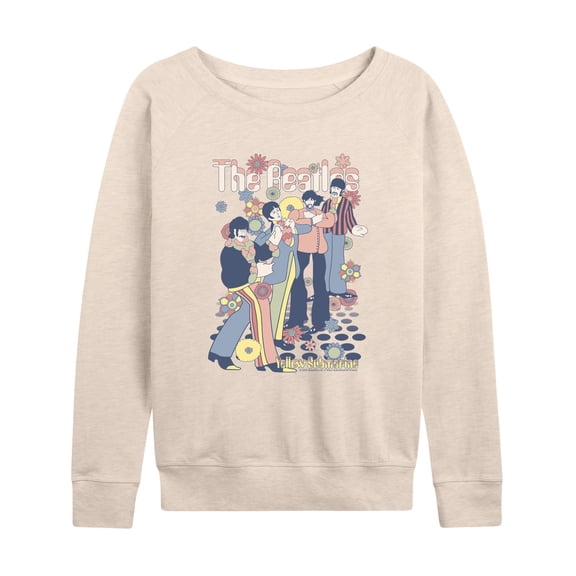 The Beatles - Beatles Yellow Women's Lightweight French Terry Wide Neck Long Sleeve Graphic Shirt