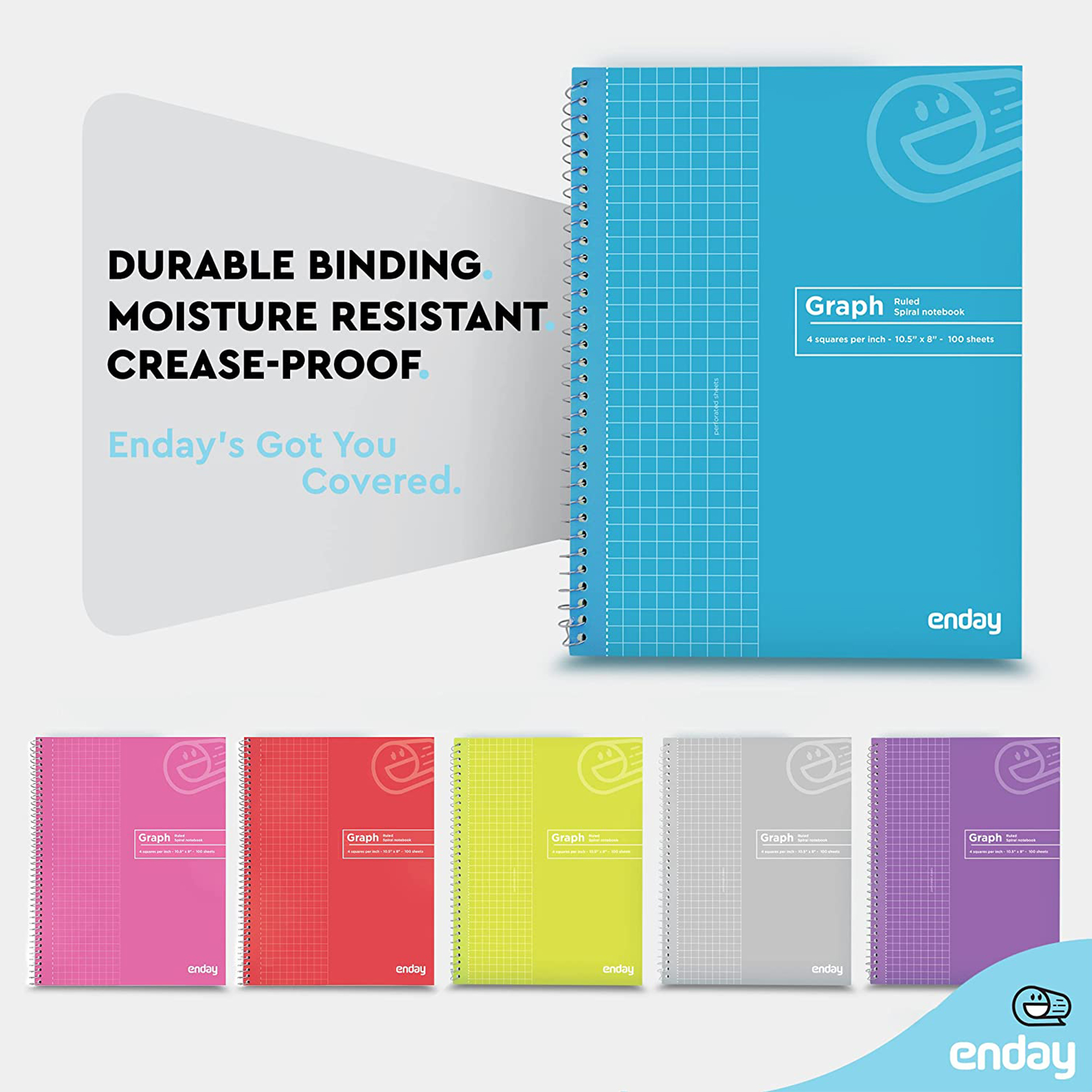Emraw Graph Paper Notebook 100 Sheets Grid Spiral Bound Notebooks 8-Pack