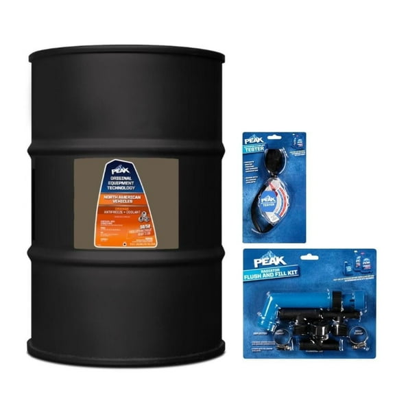 PEAK OET North American Antifreeze/Coolant, 50/50 Prediluted Orange OAT, 400K Mls/15 Yrs for Car, SUV & Truck, 55-gal Drum, PEAK Accessories Included