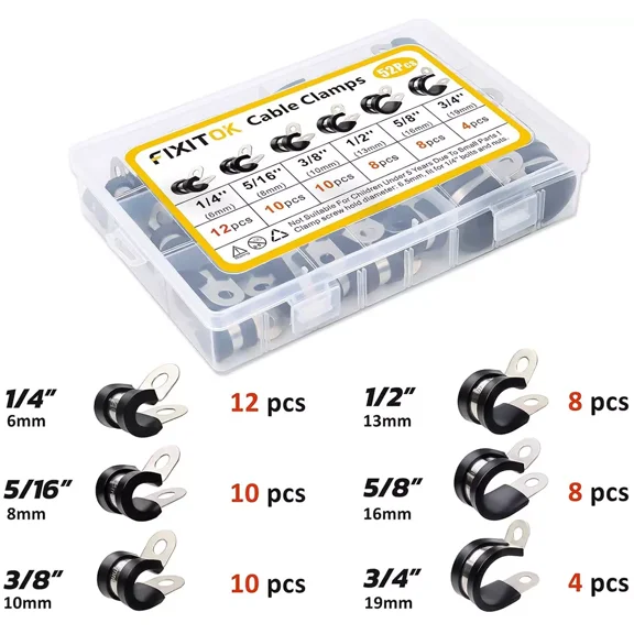 52Pc Rubber Cushion Insulated Clamp Stainless Steel Cable Clamps Assortment Kit