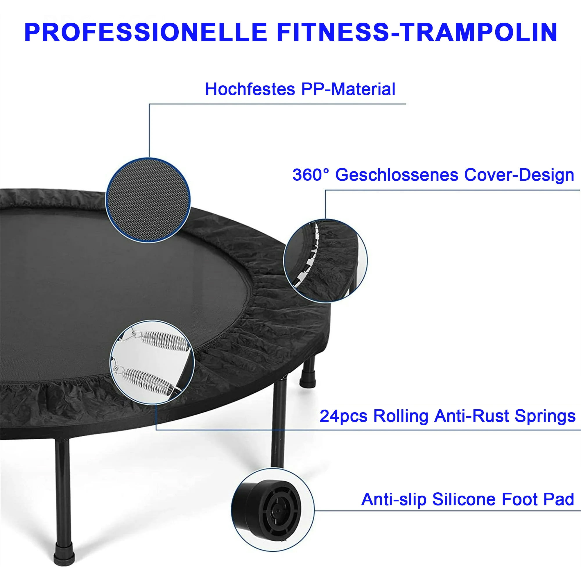 Aukfa Mini Trampoline with Adjustable Handrail, 40" Foldable Fitness Rebounder with Safety Pad for Indoor Outdoor