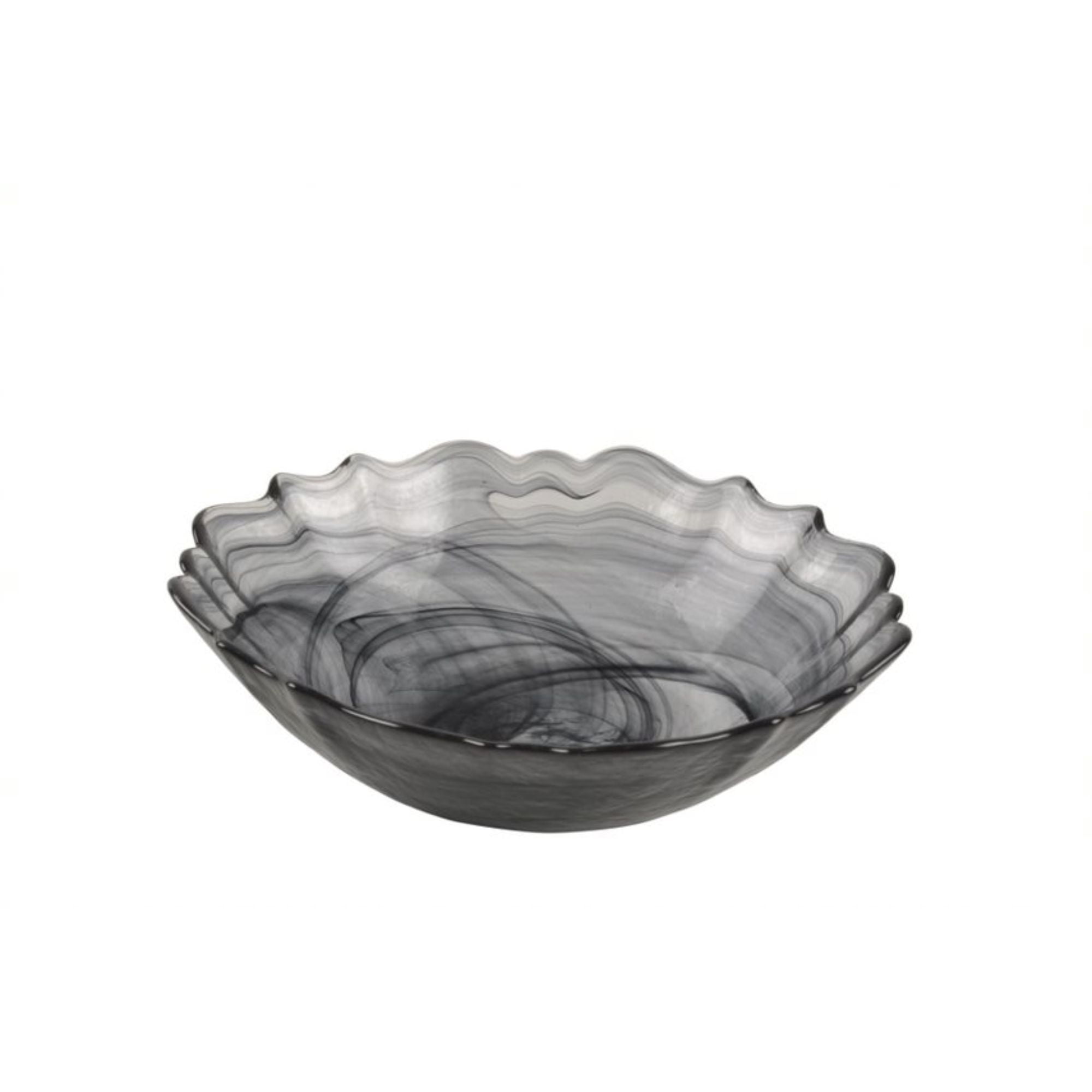 Shiraleah Glass Bowl Sea Shell Shape White swirl/Clear Made In Turkey NEW 
