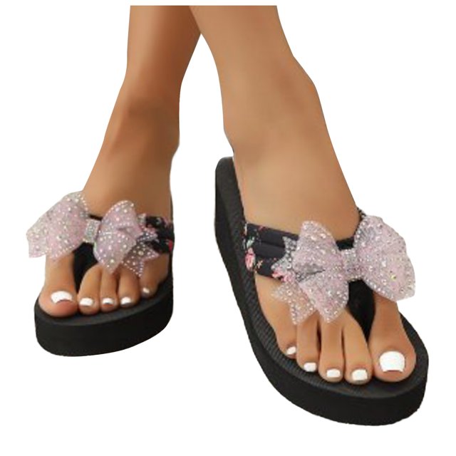 Rhinestones Butterfly Wedge Flip Flops for Women 2025 Sparkly Arch Support Memory Foam Dress Slides Sandals