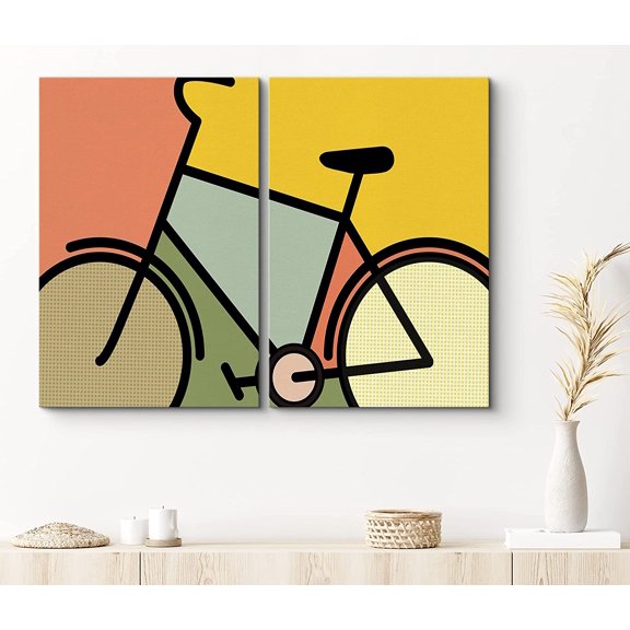 PixonSign Canvas Print Wall Art Old-Fashioned Geometric Pattern with Bike Kids Shapes Illustrations Modern Art Chic Urban Multicolor Ultra for Living Room, Bedroom, Office - 24"x36"x2