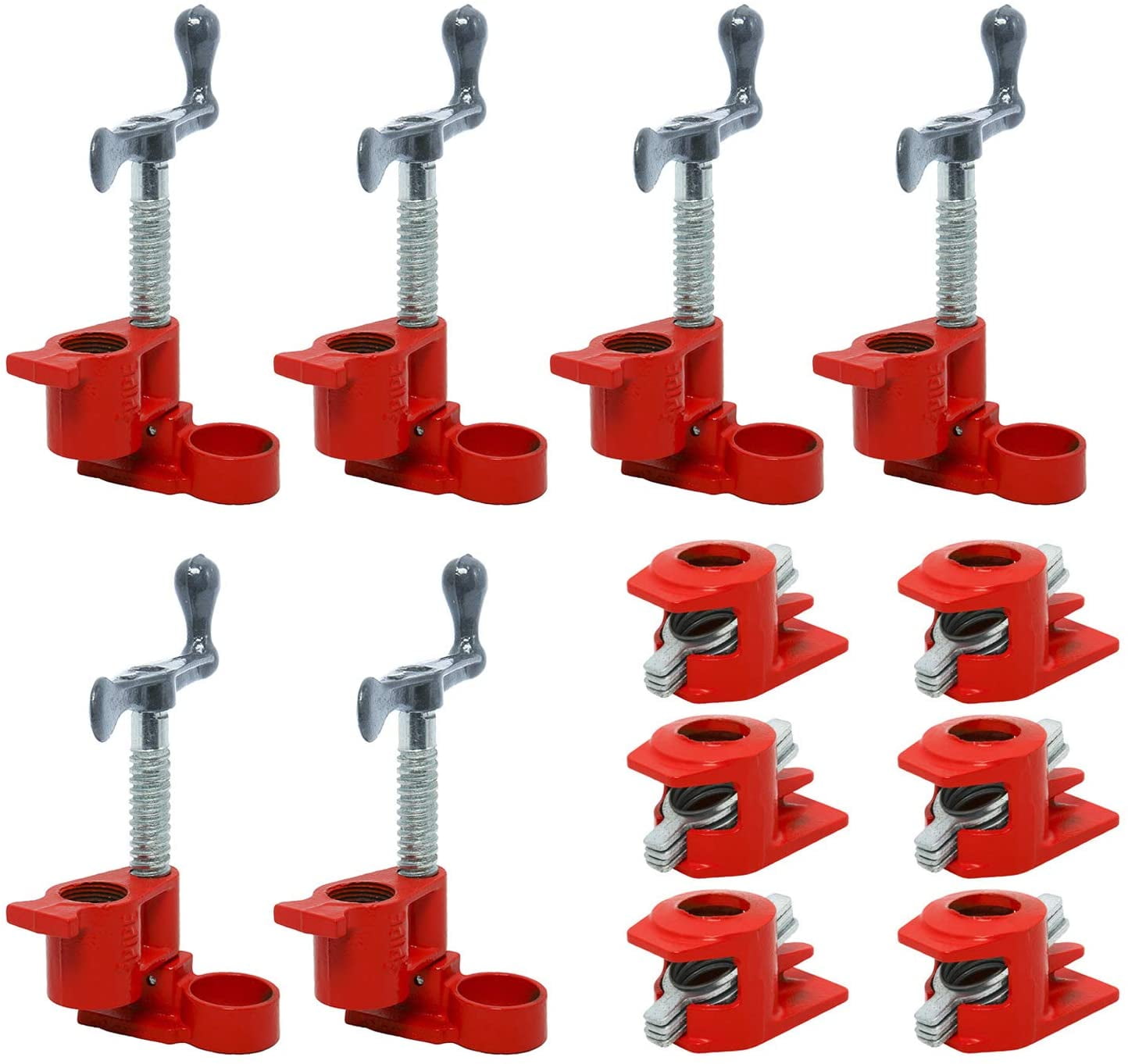 4 Pack 1/2" Wood Gluing Pipe Clamp Set Heavy Duty Woodworking Cast Iron