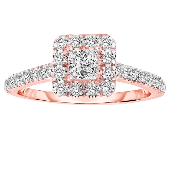 Halo Diamond and Moissanite Engagement Ring 1.50 Carat Princess cut with 18k Gold Plating