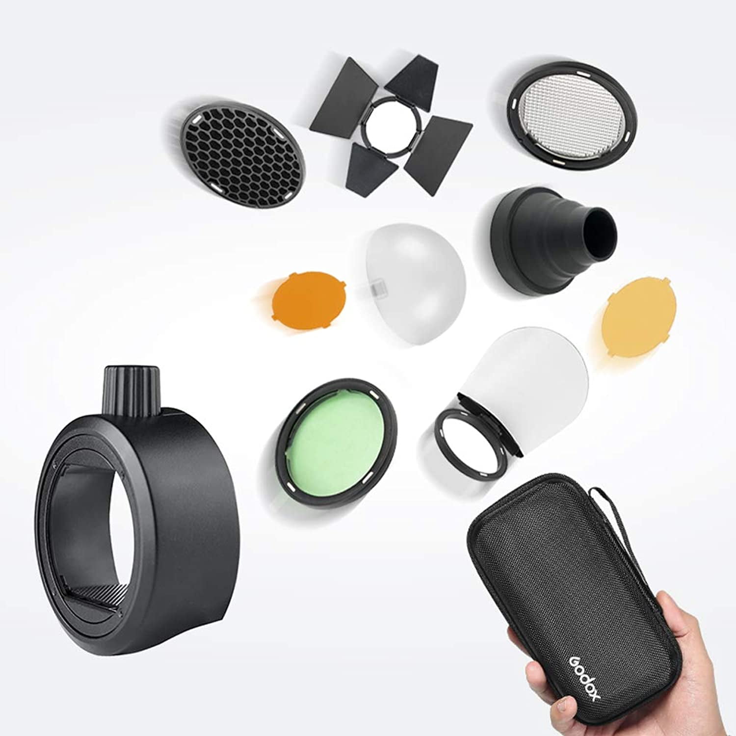 Godox SR1 and AKR1 Flash Speedlight Adapter Barn Door, Snoot, Color