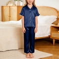 thumbnail image 2 of POIUYTR Girls 3 Piece Lounge Sets Casual Short Sleeve Button Shirts Striped Shorts and Pants Kids Loose PJs Sets, 2 of 6