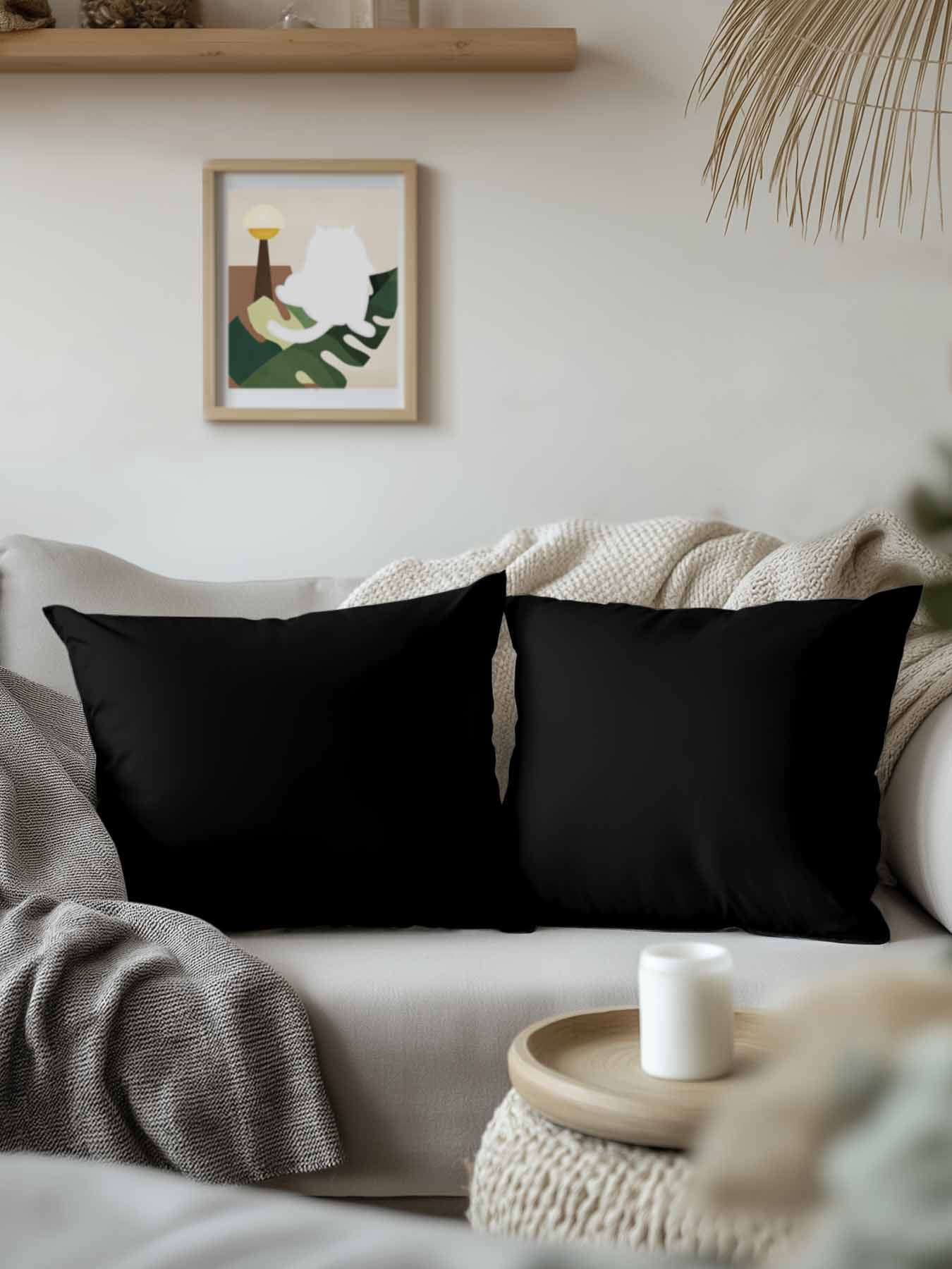 Waterproof Outdoor Throw Pillows with Inserts 18"x18" Set of 2, Black Soft Decorative Pillowcases for Couch Bedroom, Pure Black Pillow Covers for Sofa Living Room