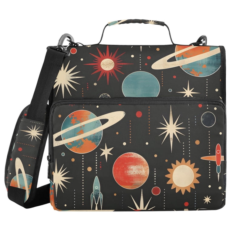 ALAZA Zipper Binder Retro Space Planets Rockets 3 Ring Trapper