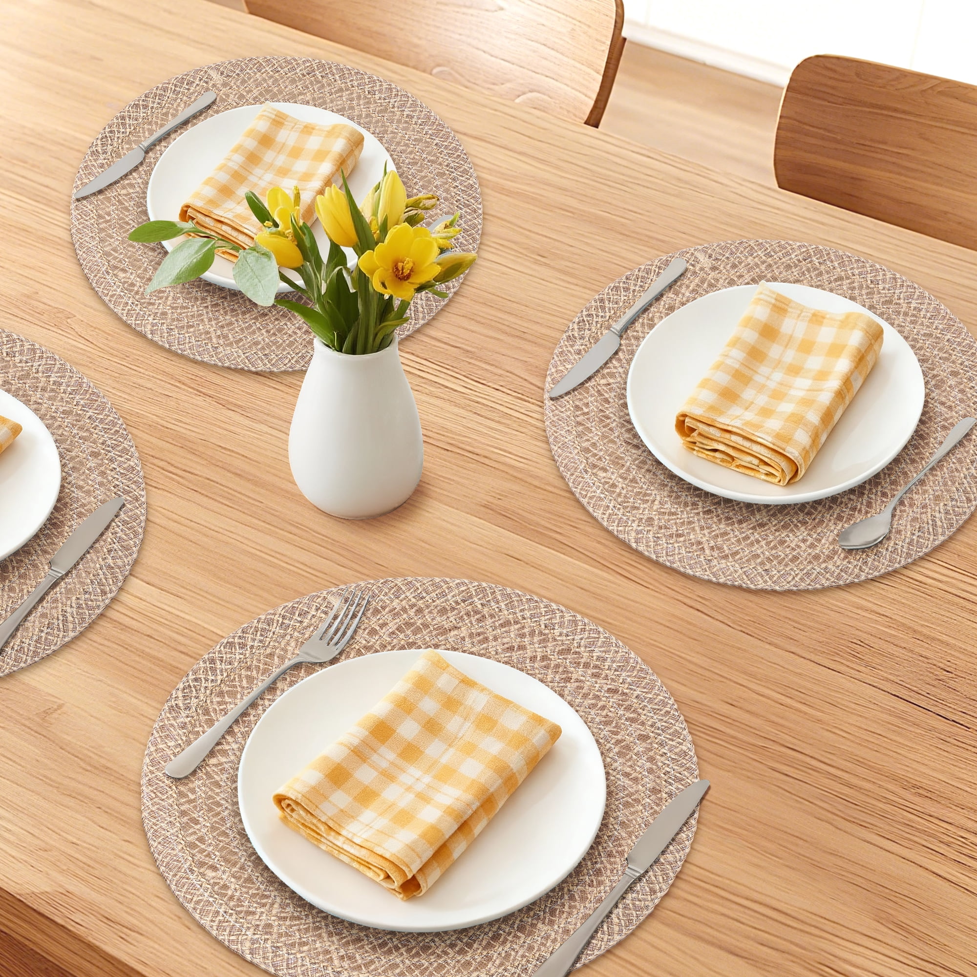 Unique Bargains 6Pcs Farmhouse Hollowed-out Placemats Brown 15x15inch