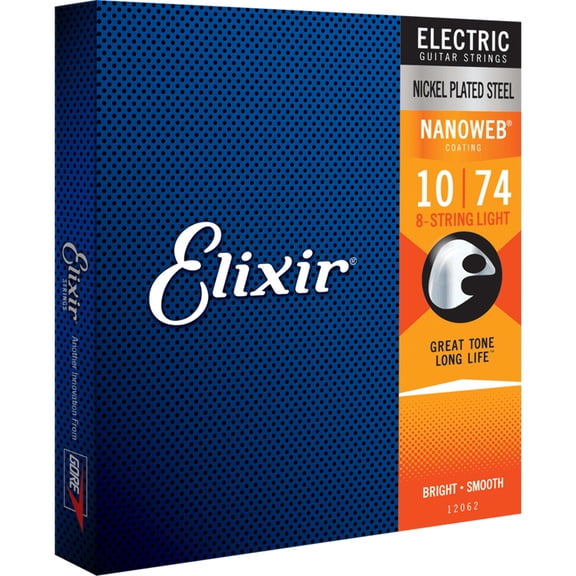 Elixir 8-String Electric Guitar Strings, NANOWEB, Light (.010-.074)