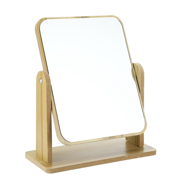 Espejo de Maquillaje de Madera Natural Único Bargains con Soporte Rotatorio para Mujeres Beige Grande