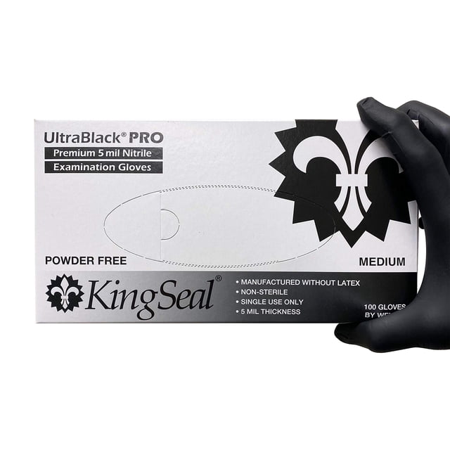Guantes KingSeal UltraBlack-Pro de nitrilo de grado médico, talla XL