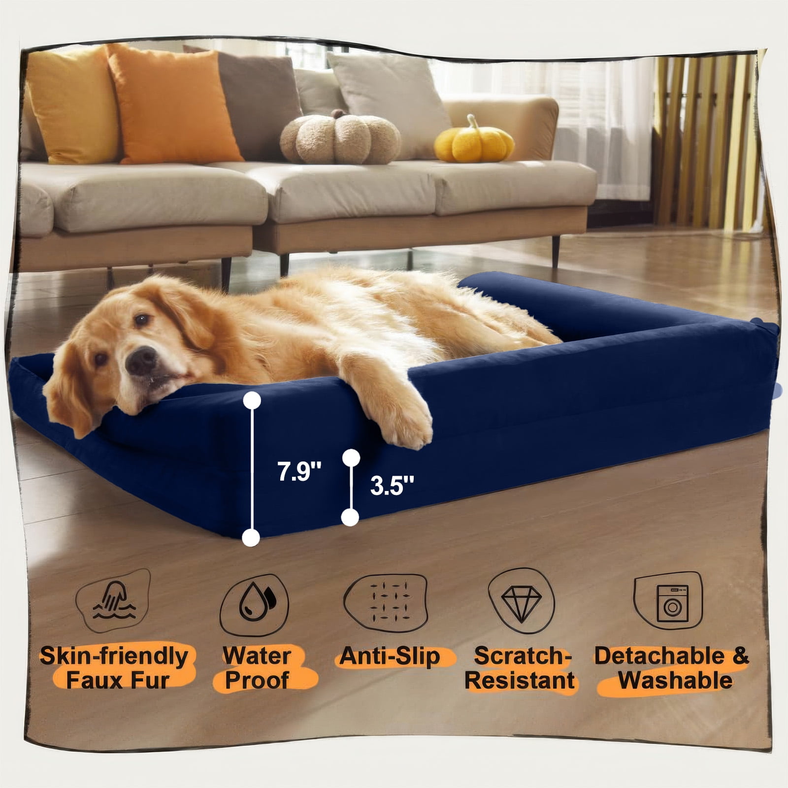 PayUSD XL Dog Beds Waterproof Orthopedic Dog Bed for Extra Large Dogs Non-Slip Bottom and Egg-Crate Foam Big Dog Pet Couch Sofa with Washable Removable Cover