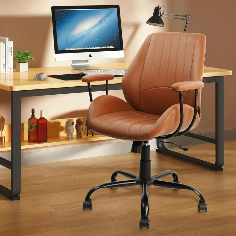 Brown leather 2024 modern office chair