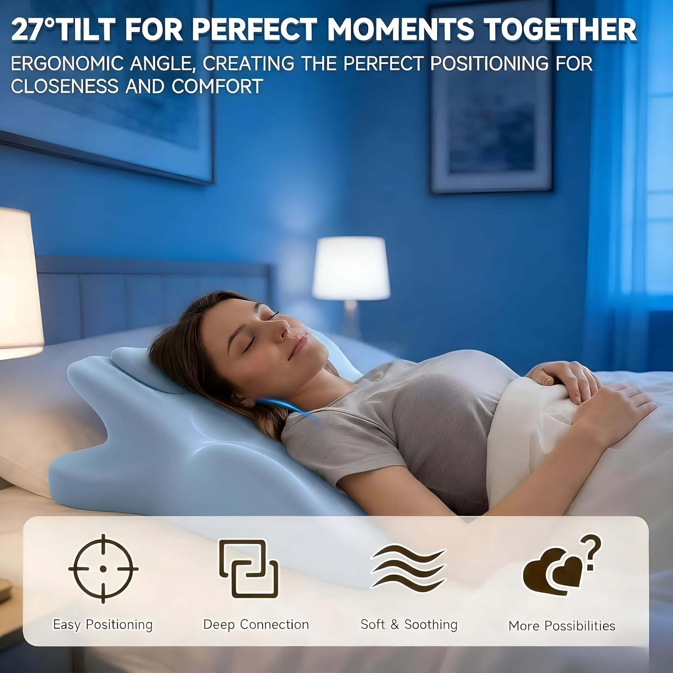 XIBUFE Contoured Support Pillows Ergonomic Memory Foam Wedge Pillow,27° Angled Support for Waist and Neck,Multi-Position Support Pillow (Blue)