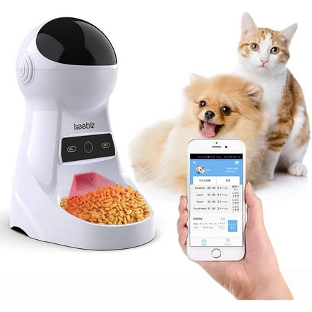 Iseebiz Automatic Pet Feeder, Cat Dog Food Dispenser 3 Liter Hopper with Voice Recorder, Timer Programmable, Portion Control, Food Dispense Remind, IR Detect, 4 Meals a Day for Medium Small Cats Dogs