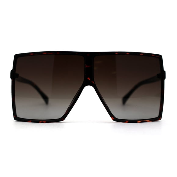 80s Squared Rectangular Thin Plastic Oversize Sunglasses Tortoise Smoke