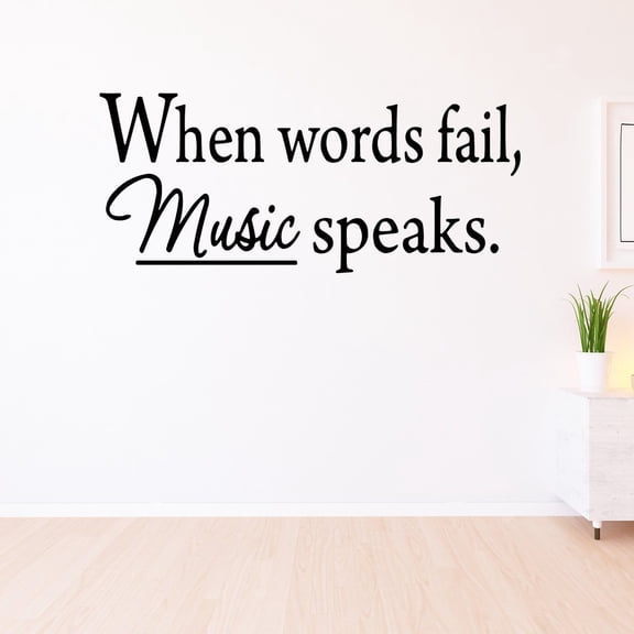 VWAQ When Words Fail, Music Speaks. Inspirational Wall Decal Music Quotes (10.5"H x 22"W Black)