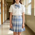 thumbnail image 5 of Coerni Girls Preppy Outfit 3PC Set Puff Sleeve Collared Shirt with Bowtie & Plaid Pleated Skirt School Uniform Clothes for 3-14Y Kids, 5 of 5