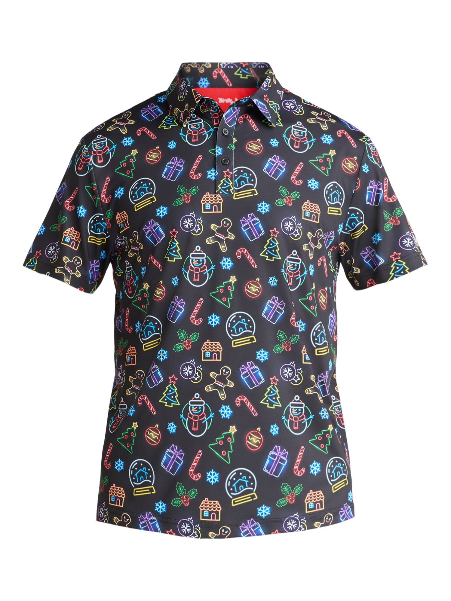 Birdie Bound Men's Christmas Holiday Print Golf Polo Shirt, Sizes S-3XL