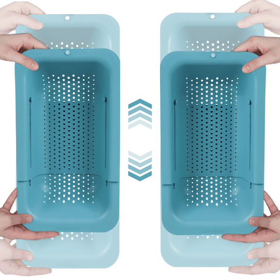 BLUE GINKGO Adjustable 3-in-1 Sink Colander, Plastic Strainer Basket | 2-Pack (Teal, Teal)