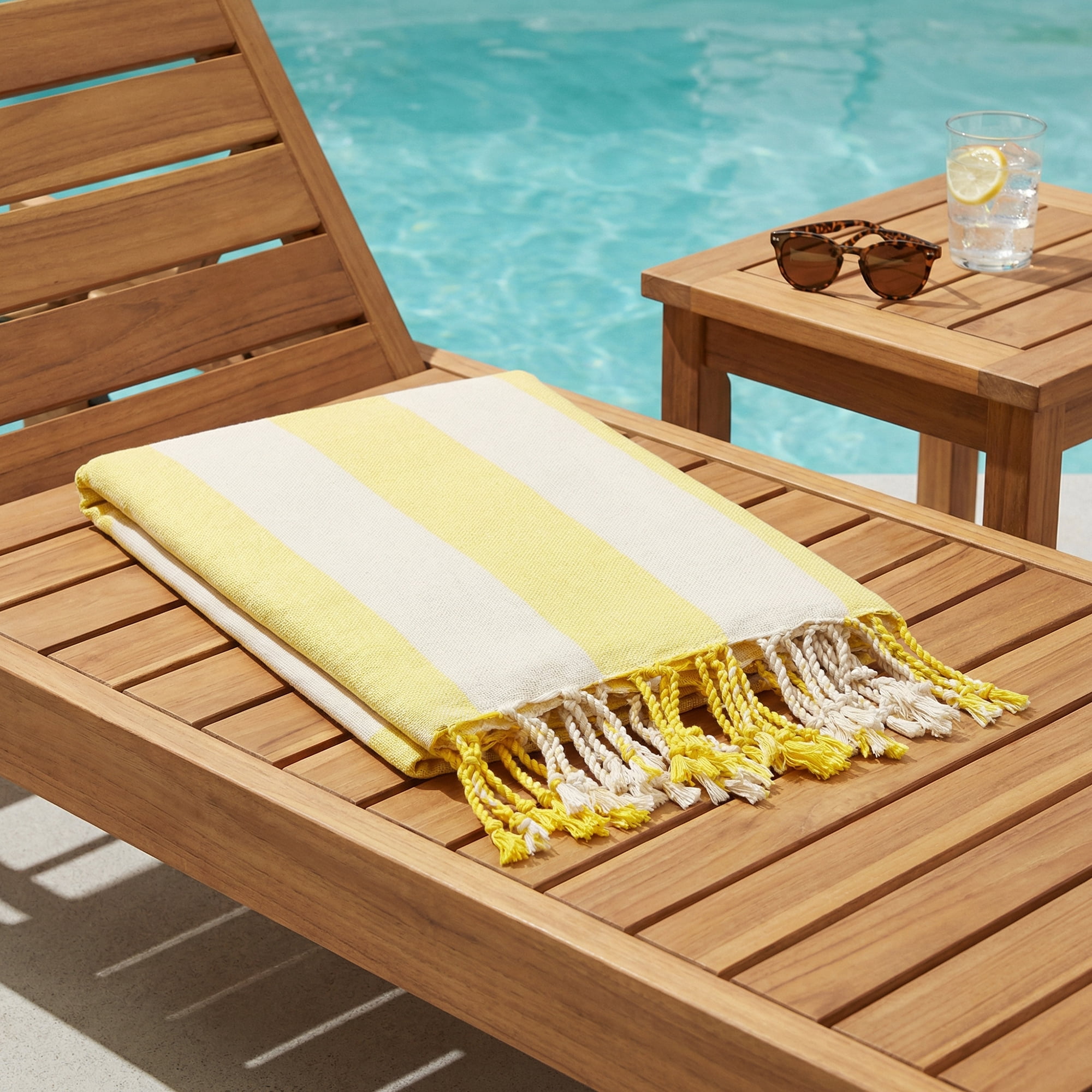 Unique Bargains Stripe Lightweight Absorbent Beach Towel 2 Pack Yellow 71"x40"