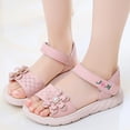 thumbnail image 4 of Girls Sandals Little Girls Kids Open Toe Flats Dress Sandals Summer Shoes with Flowers, 4 of 8
