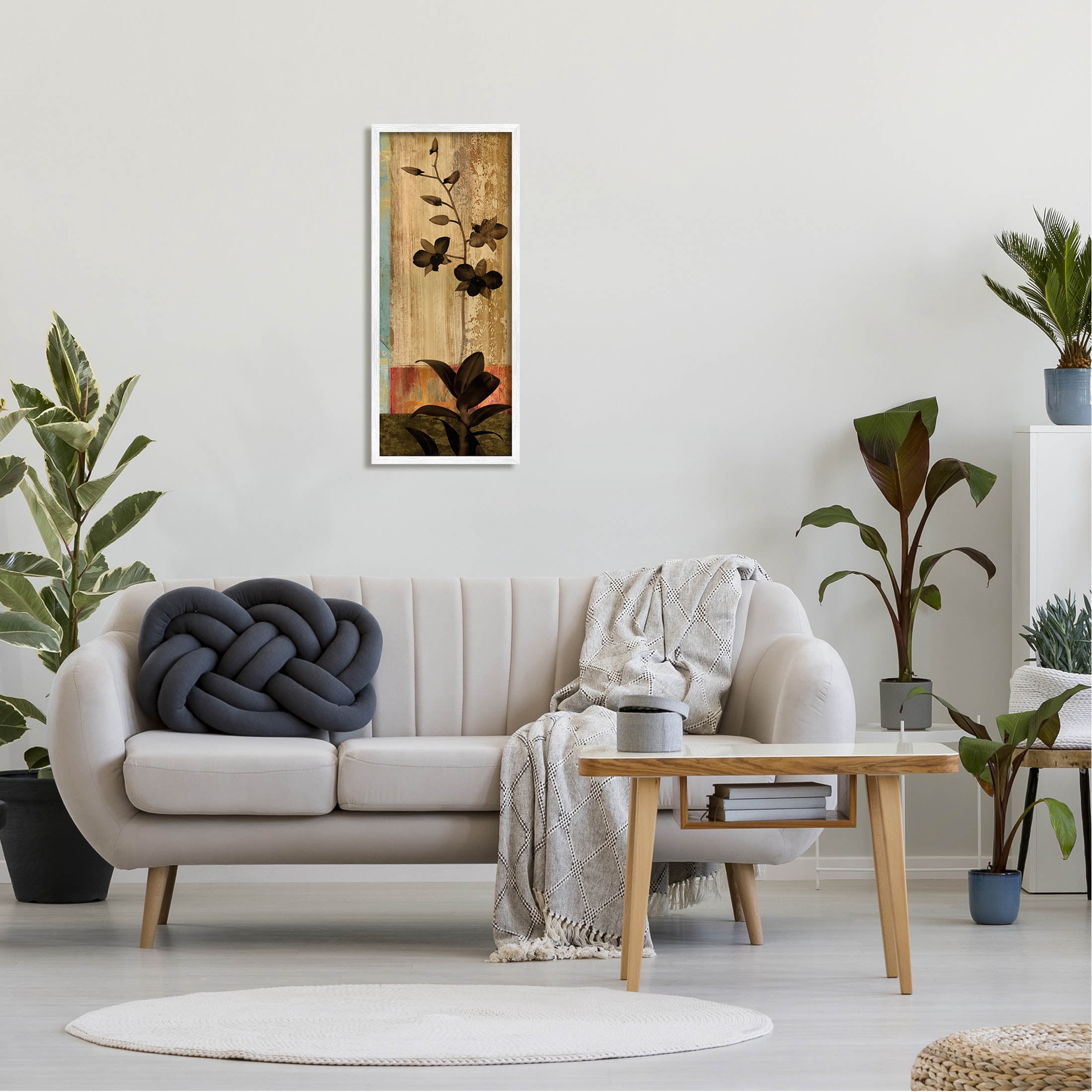 Orchid Silhouette Modern Linear Shapes Botanical & Floral Graphic Art White Framed Art Print Wall Art