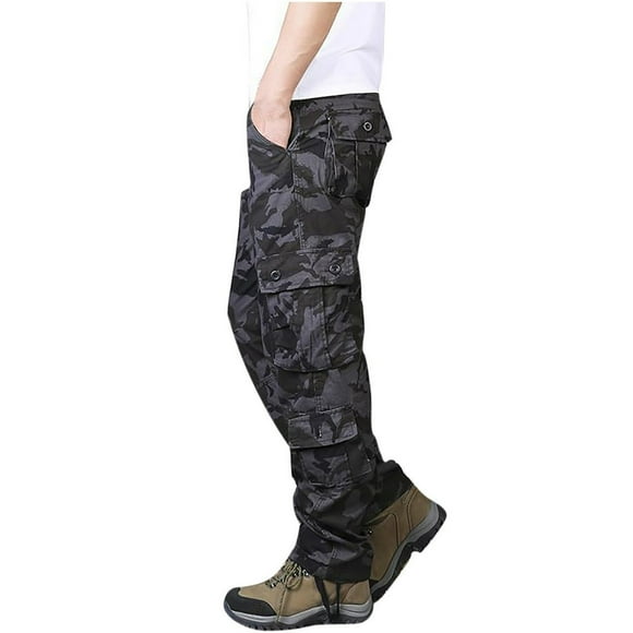 JUNWELL Mens Camo Cargo Pants Relaxed Fit Multi Pockets Pants Outdoor Combat Trousers Loose Travel Cargo Pants