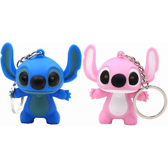 2pcs Stitch Cartoon Modeling Keychain LED Flashlight Key Ring Handbag Bag Purse Pendant Key Holder Couples Keychains Set Animal Key Chain Lights, Blue