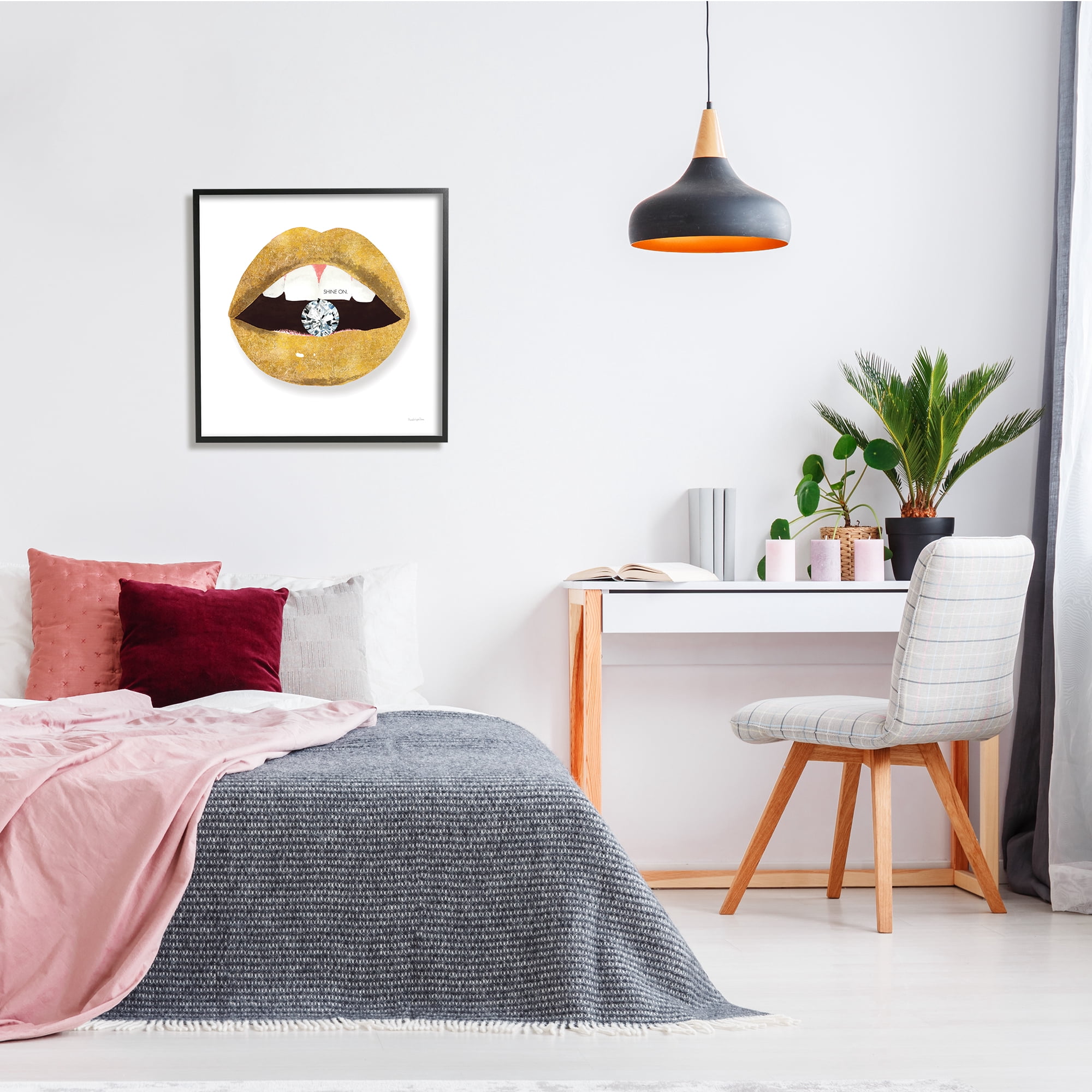 Stupell Indtries Shine On Sentiment Gold Lips Glam Diamond Bite,24 x 24,Design by Mercedes Lopez Charro