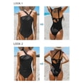 thumbnail image 4 of Sexy Black Swimsuit 2024 Women One Piece High Waist Halter Asymmetrical Swimwear Bathing Suit, 4 of 5