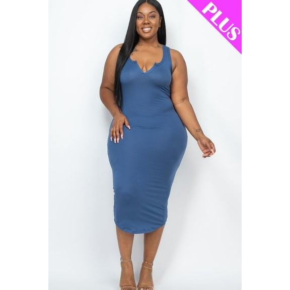 Curvy Split Neck Tank Midi Dress