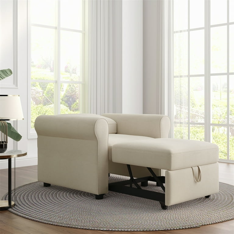 3 In 1 Convertible Chair Bed Sleeper Linen Pull Out Sleeper Chair