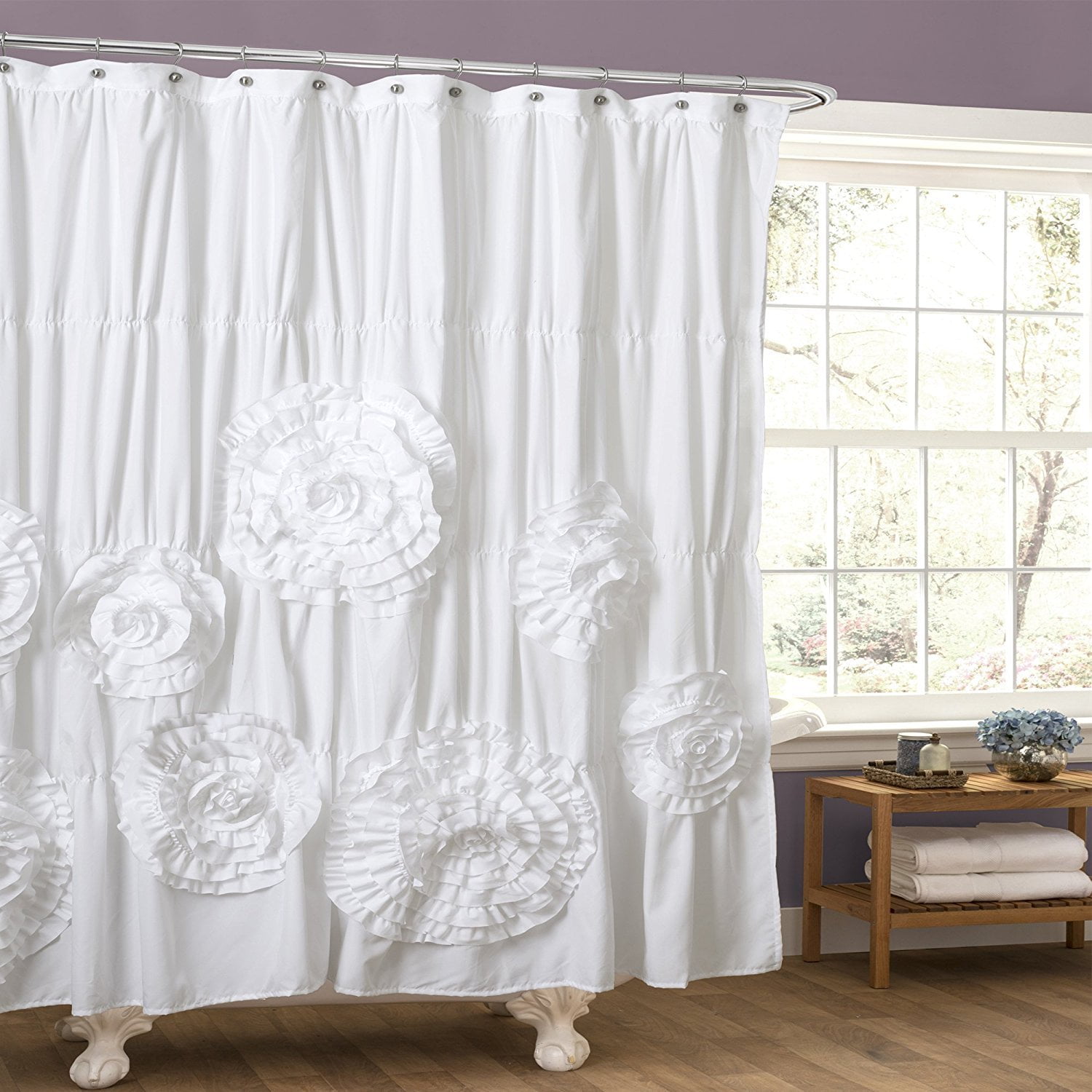 1PC Floral Ruffle Shower Curtain Flower Shaped Gypsy Ruffle Bathroom